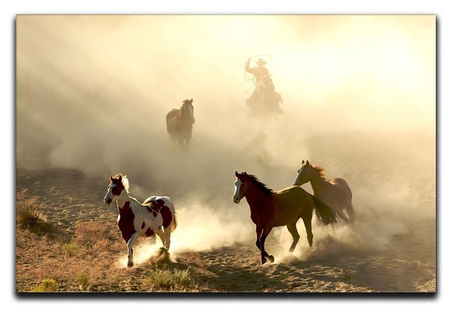 Sunlight Horses and cowboy Canvas Print or Poster - Canvas Art Rocks - 1