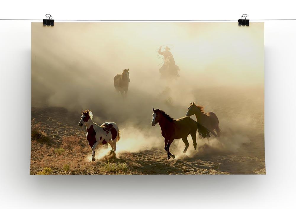 Sunlight Horses and cowboy Canvas Print or Poster - Canvas Art Rocks - 2