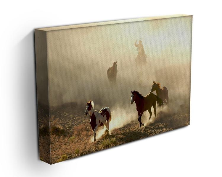 Sunlight Horses and cowboy Canvas Print or Poster - Canvas Art Rocks - 3