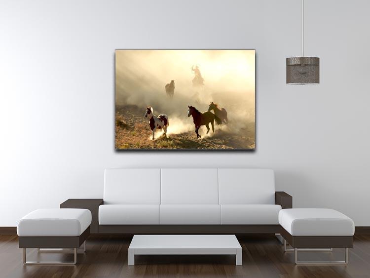 Sunlight Horses and cowboy Canvas Print or Poster - Canvas Art Rocks - 4