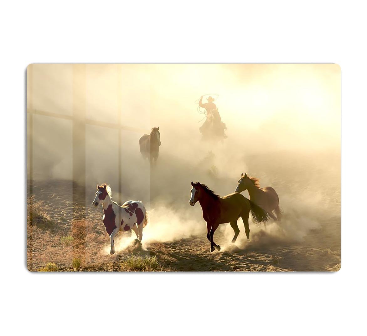 Sunlight Horses and cowboy HD Metal Print - Canvas Art Rocks - 1