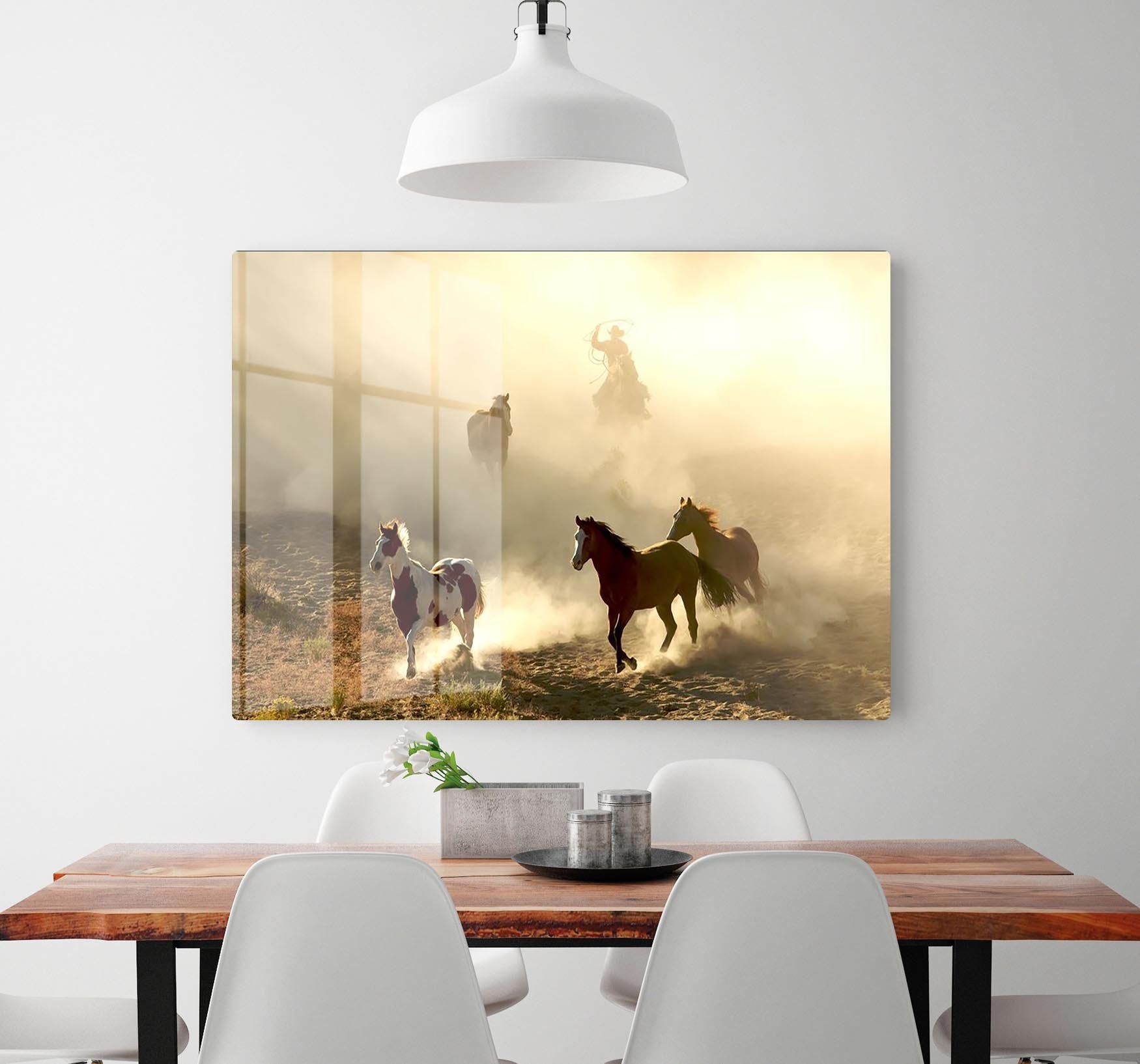 Sunlight Horses and cowboy HD Metal Print - Canvas Art Rocks - 2