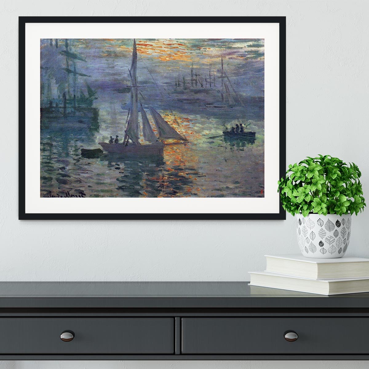 Sunrise at Sea by Monet Framed Print - Canvas Art Rocks - 1