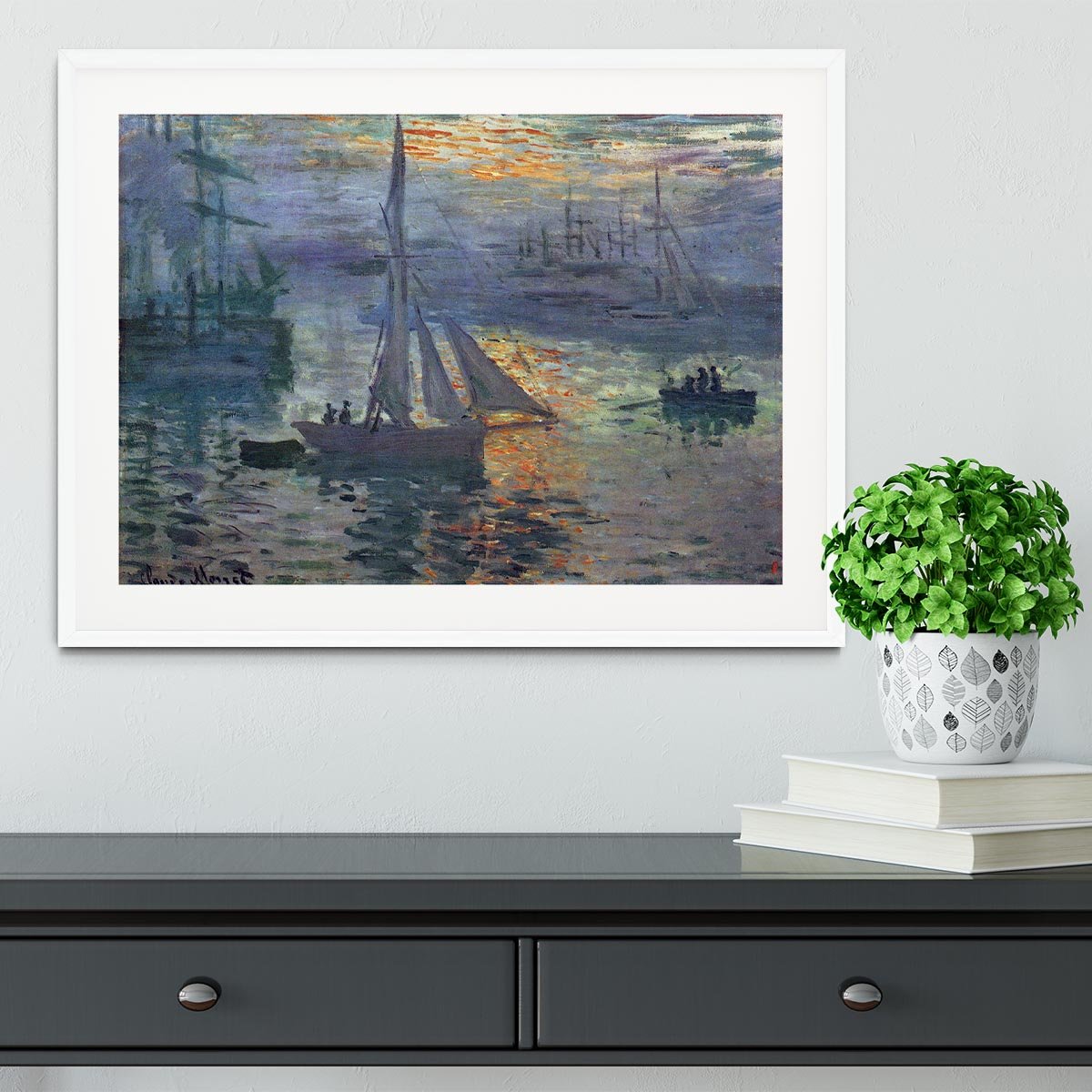 Sunrise at Sea by Monet Framed Print - Canvas Art Rocks - 5