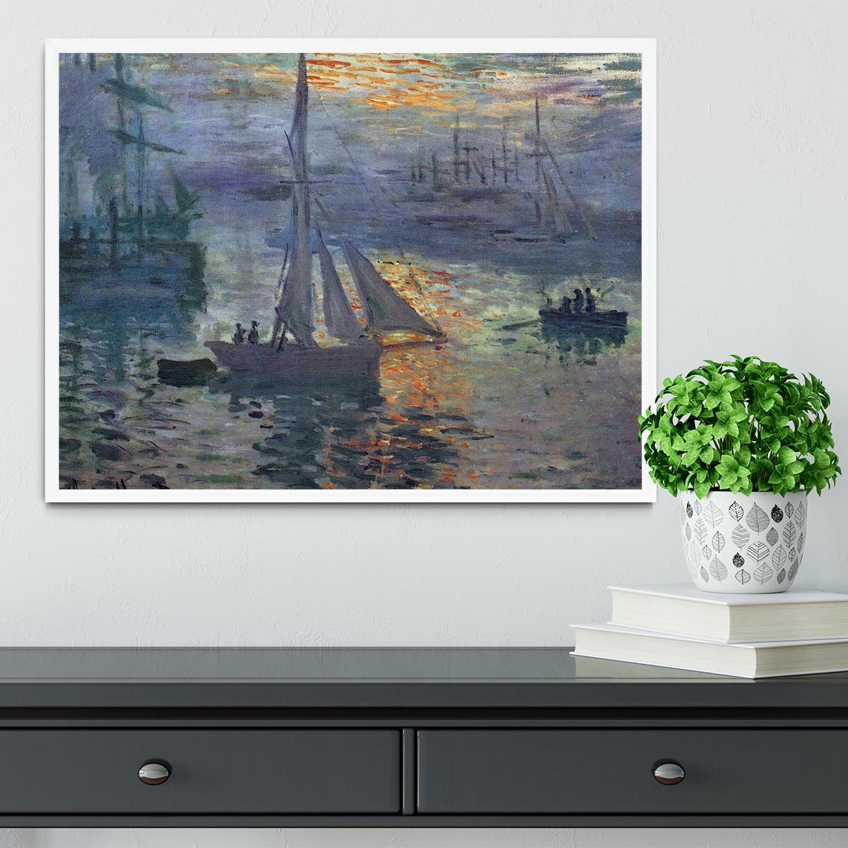 Sunrise at Sea by Monet Framed Print - Canvas Art Rocks -6
