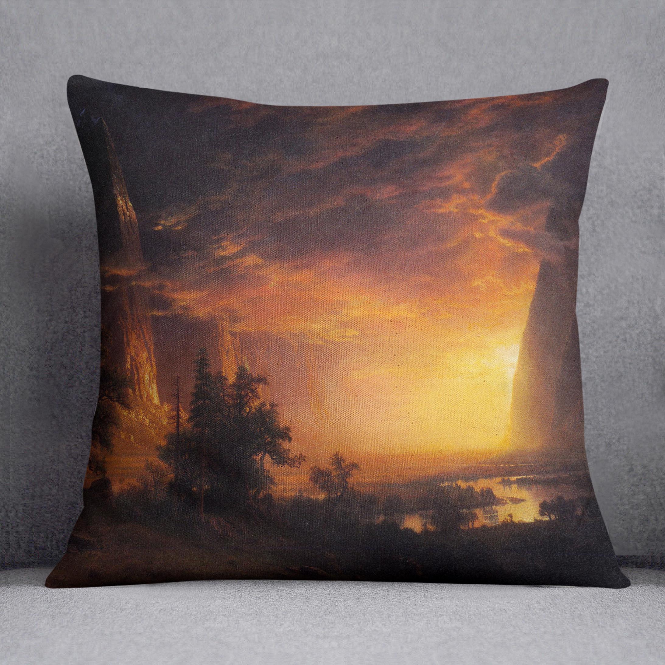 Sunrise in Yosemite Valley by Bierstadt Cushion - Canvas Art Rocks - 1