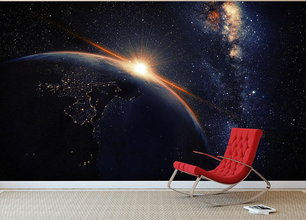 Sunrise seen from space Wall Mural Wallpaper - Canvas Art Rocks - 2
