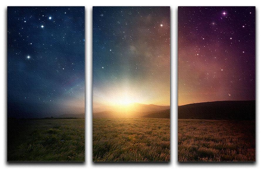 Sunrise with stars and galaxy in night 3 Split Panel Canvas Print - Canvas Art Rocks - 1