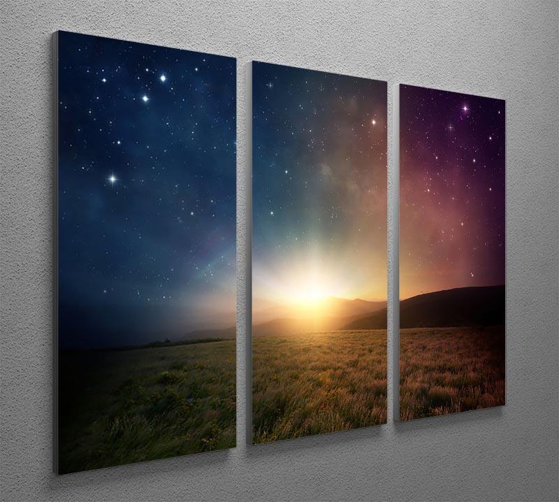 Sunrise with stars and galaxy in night 3 Split Panel Canvas Print - Canvas Art Rocks - 2