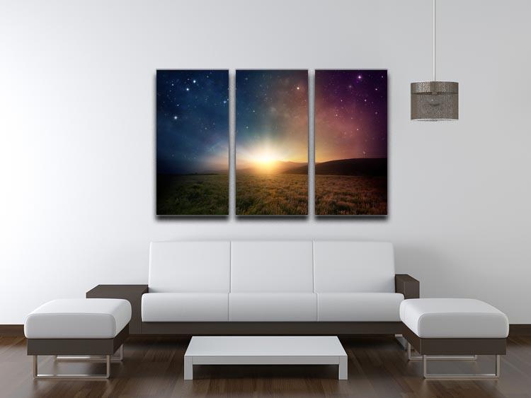 Sunrise with stars and galaxy in night 3 Split Panel Canvas Print - Canvas Art Rocks - 3