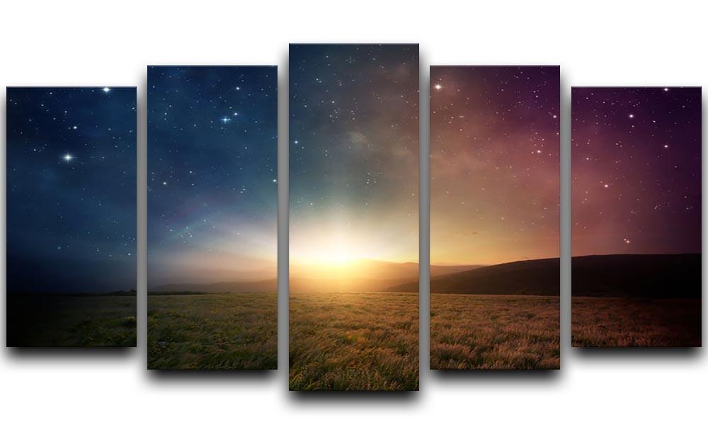 Sunrise with stars and galaxy in night 5 Split Panel Canvas  - Canvas Art Rocks - 1
