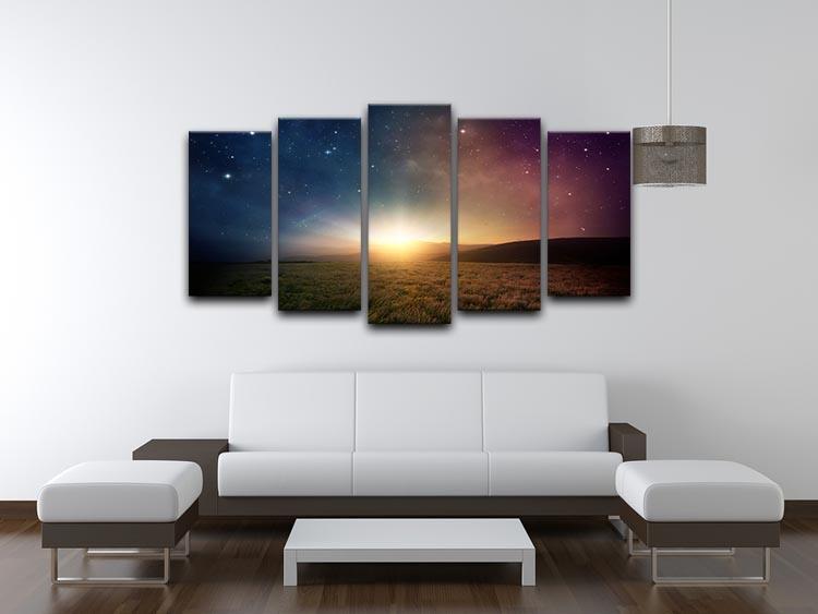 Sunrise with stars and galaxy in night 5 Split Panel Canvas - Canvas Art Rocks - 3