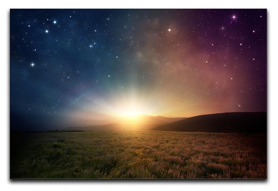 Sunrise with stars and galaxy in night Canvas Print or Poster  - Canvas Art Rocks - 1