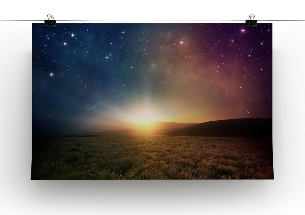 Sunrise with stars and galaxy in night Canvas Print or Poster - Canvas Art Rocks - 2