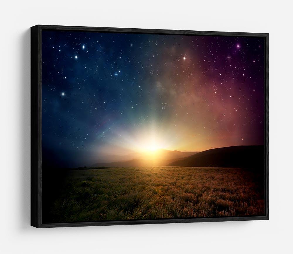 Sunrise with stars and galaxy in night HD Metal Print