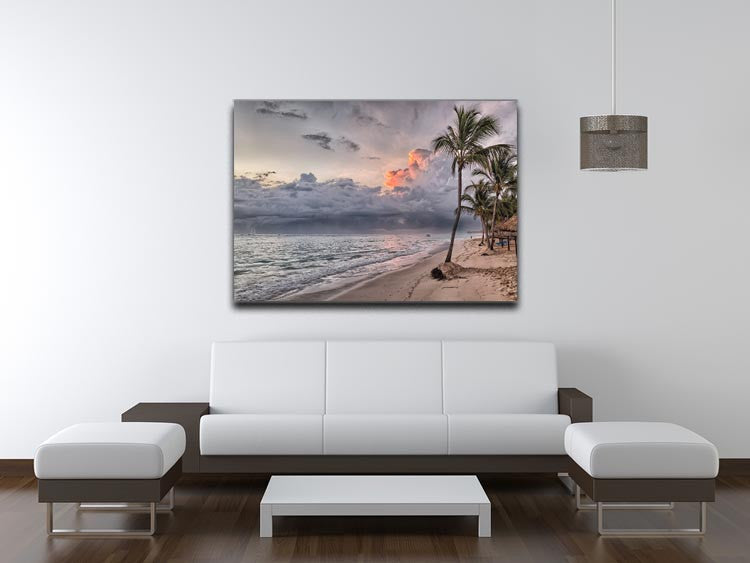 Sunset Beach Palm Tree Print - Canvas Art Rocks - 4
