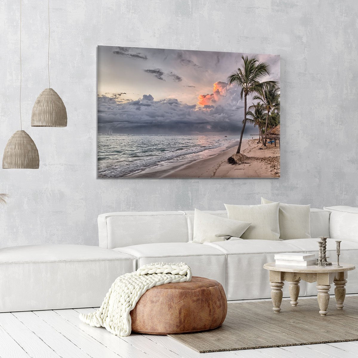 Sunset Beach Palm Tree Canvas Print or Poster