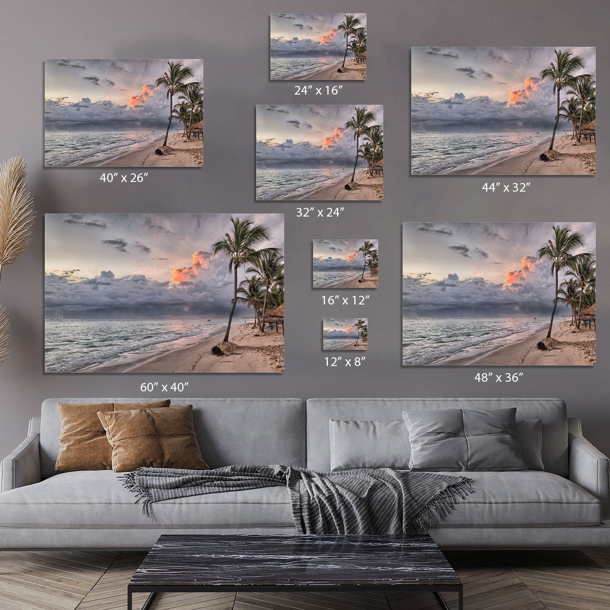 Sunset Beach Palm Tree Canvas Print or Poster