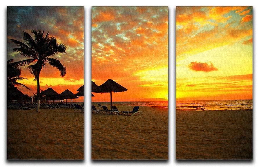 Sunset Scene at Tropical Beach 3 Split Panel Canvas Print - Canvas Art Rocks - 1
