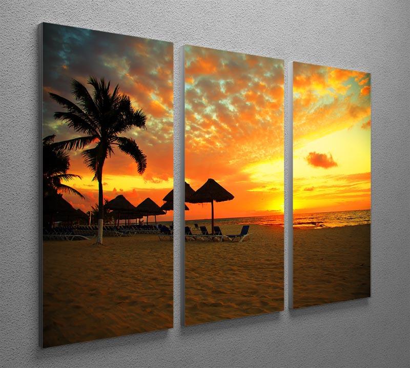 Sunset Scene at Tropical Beach 3 Split Panel Canvas Print - Canvas Art Rocks - 2
