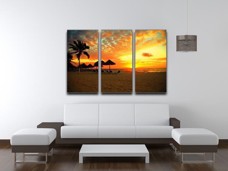 Sunset Scene at Tropical Beach 3 Split Panel Canvas Print - Canvas Art Rocks - 3