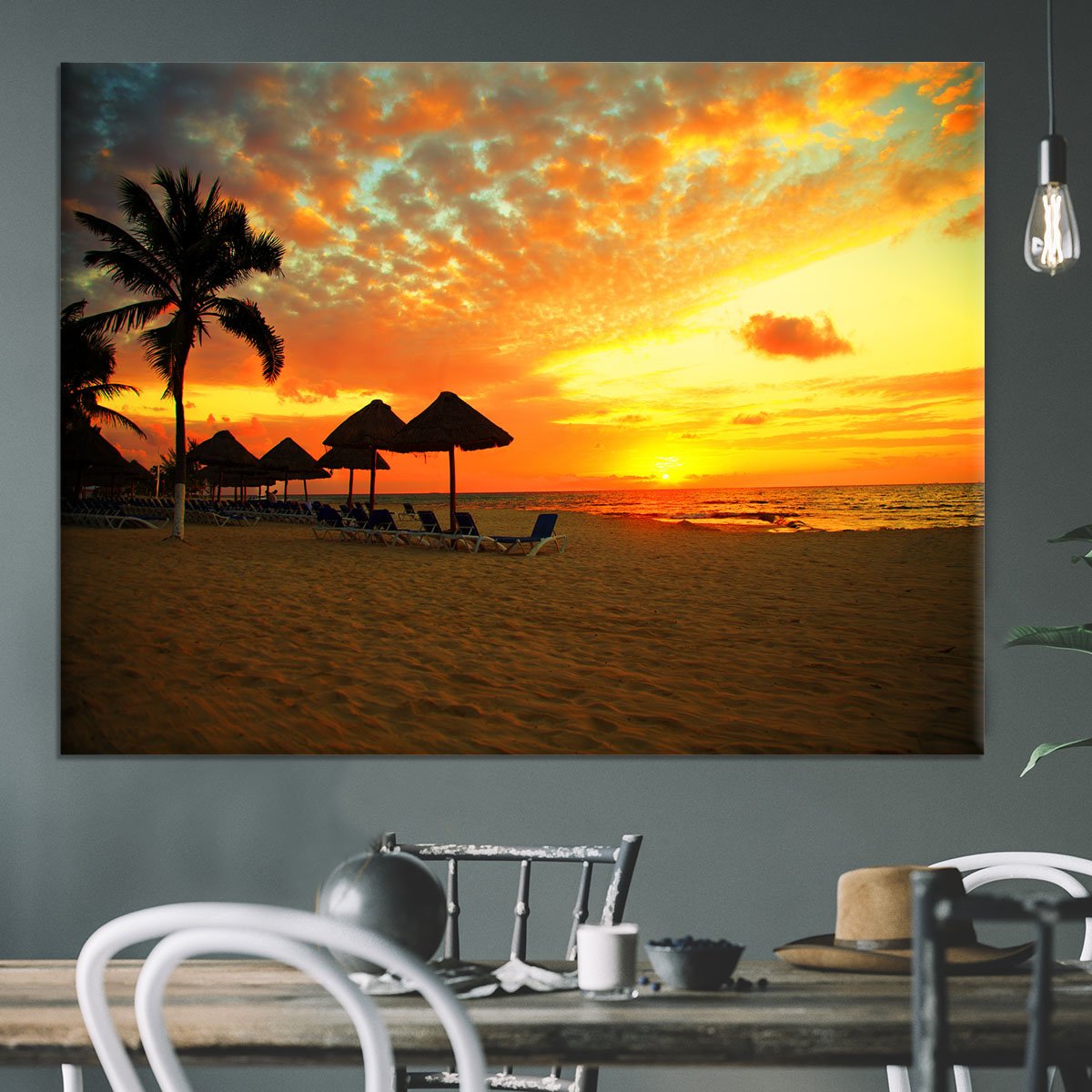 Sunset Scene at Tropical Beach Canvas Print or Poster