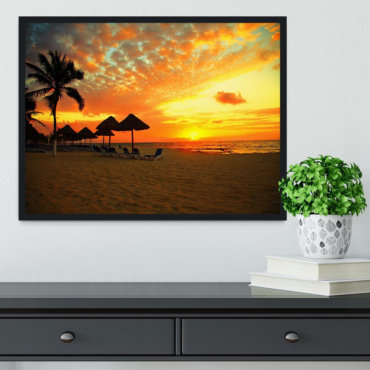 Sunset Scene at Tropical Beach Framed Print - Canvas Art Rocks - 2