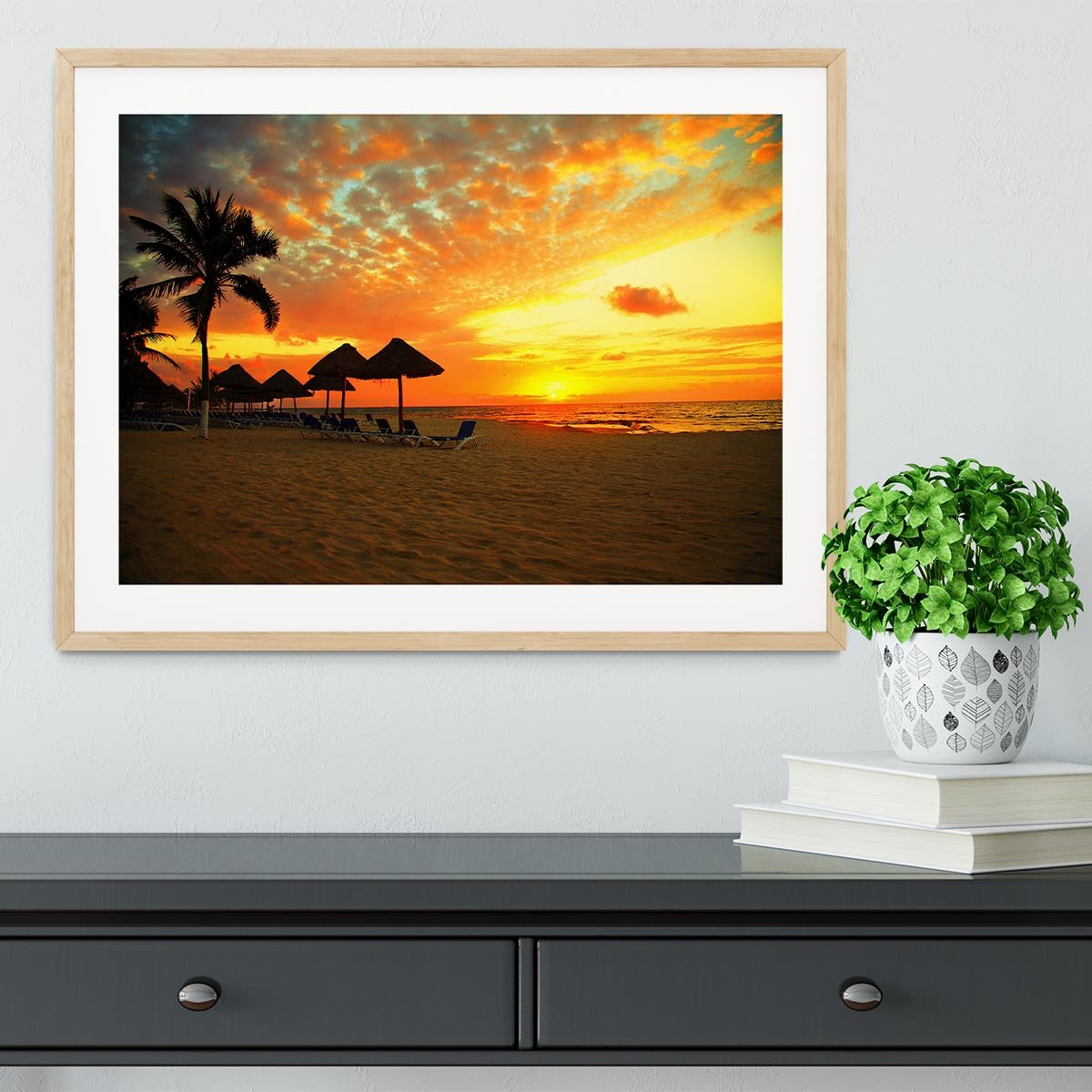Sunset Scene at Tropical Beach Framed Print - Canvas Art Rocks - 3