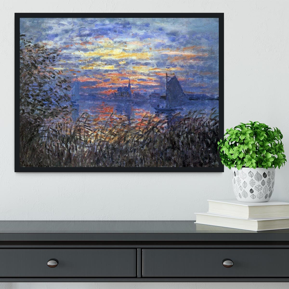Sunset on the Seine by Monet Framed Print - Canvas Art Rocks - 2
