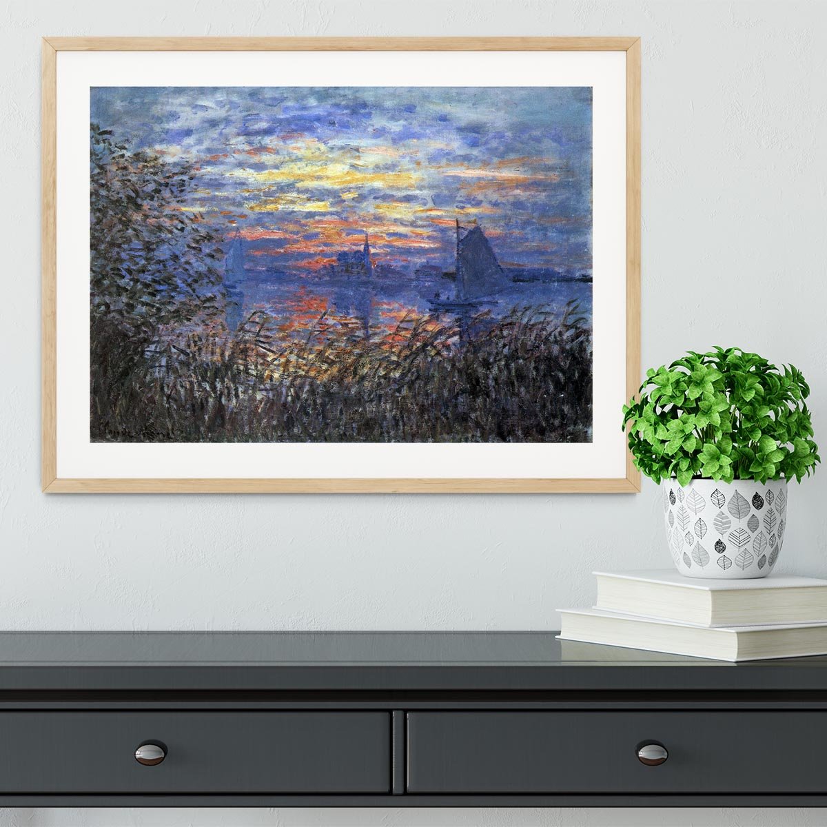 Sunset on the Seine by Monet Framed Print - Canvas Art Rocks - 3