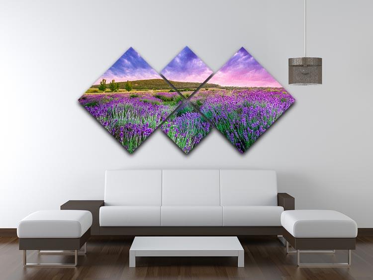 Sunset over a summer lavender field 4 Square Multi Panel Canvas  - Canvas Art Rocks - 3