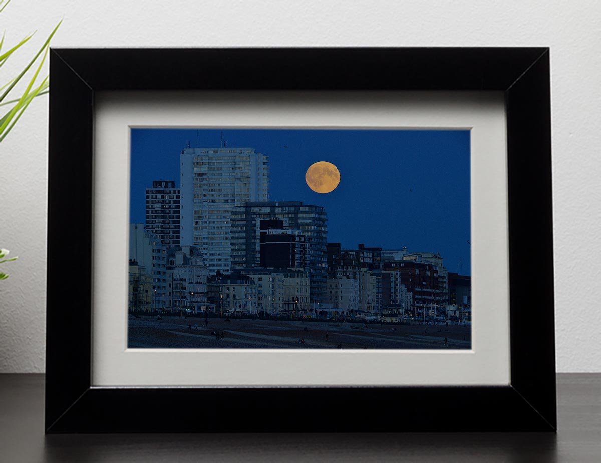 Super moon over Brighton Framed Print - Canvas Art Rocks - 1