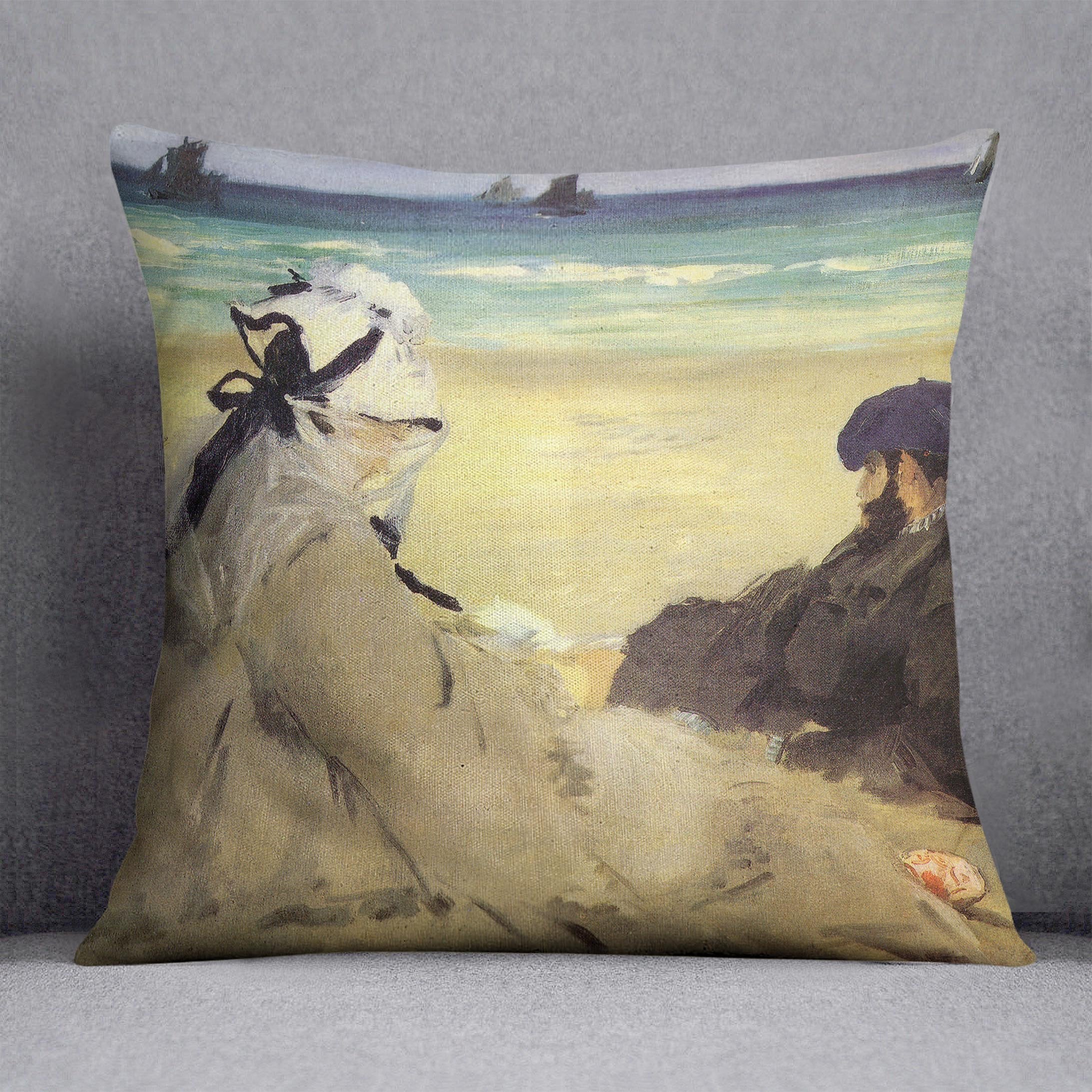 Sur la plage 1873 by Manet Throw Pillow
