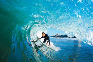Surfer On Blue Ocean Wave Wall Mural Wallpaper - Canvas Art Rocks - 1