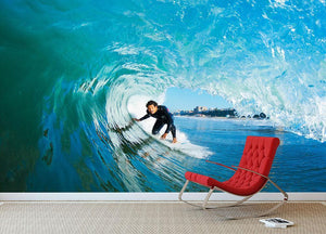 Surfer On Blue Ocean Wave Wall Mural Wallpaper - Canvas Art Rocks - 2