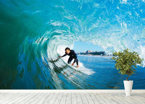 Surfer On Blue Ocean Wave Wall Mural Wallpaper - Canvas Art Rocks - 4