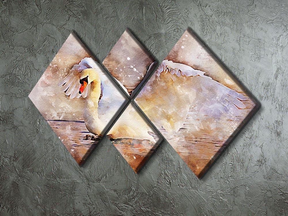 Swan Painting 4 Square Multi Panel Canvas - Canvas Art Rocks - 2