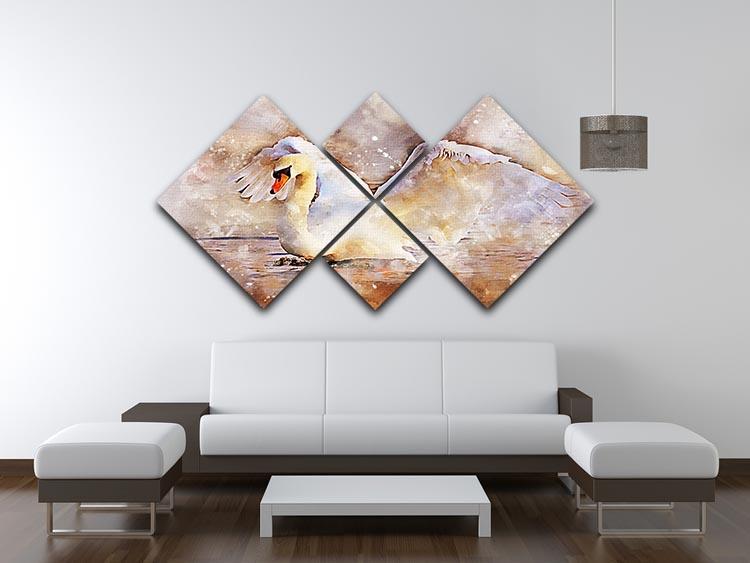 Swan Painting 4 Square Multi Panel Canvas - Canvas Art Rocks - 3
