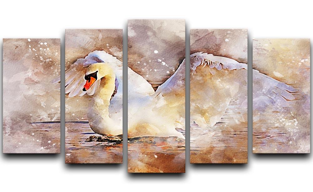 Swan Painting 5 Split Panel Canvas  - Canvas Art Rocks - 1