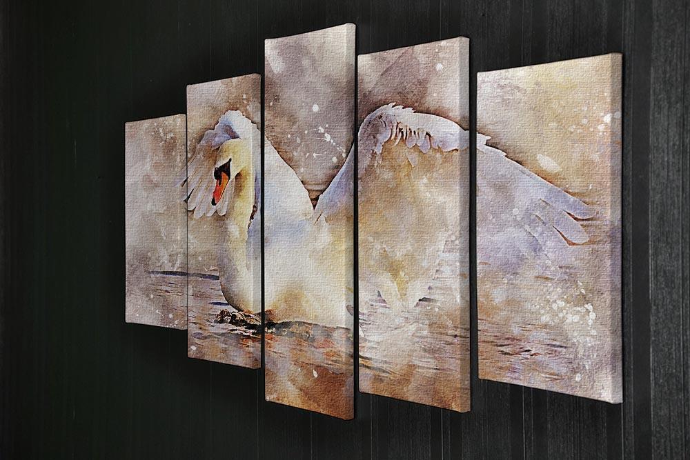 Swan Painting 5 Split Panel Canvas - Canvas Art Rocks - 2