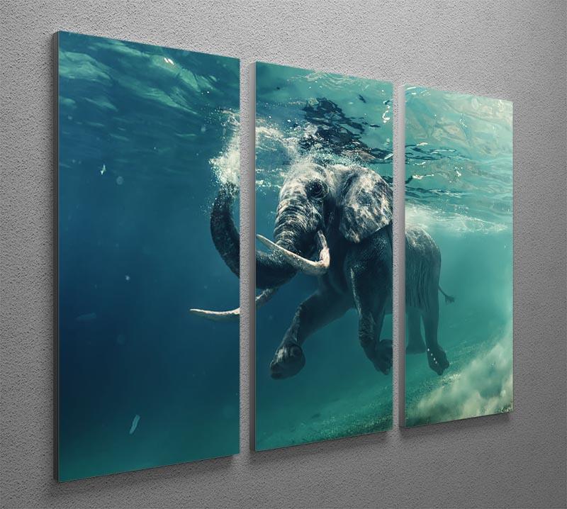 Swimming Elephant Underwater 3 Split Panel Canvas Print - Canvas Art Rocks - 2