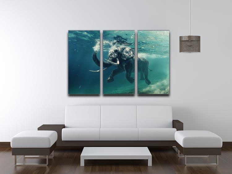 Swimming Elephant Underwater 3 Split Panel Canvas Print - Canvas Art Rocks - 3
