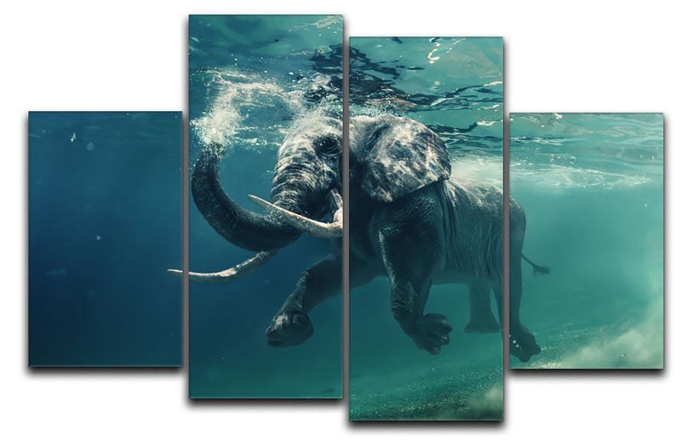 Swimming Elephant Underwater 4 Split Panel Canvas - Canvas Art Rocks - 1