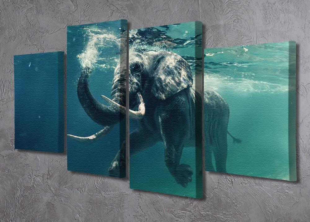 Swimming Elephant Underwater 4 Split Panel Canvas - Canvas Art Rocks - 2