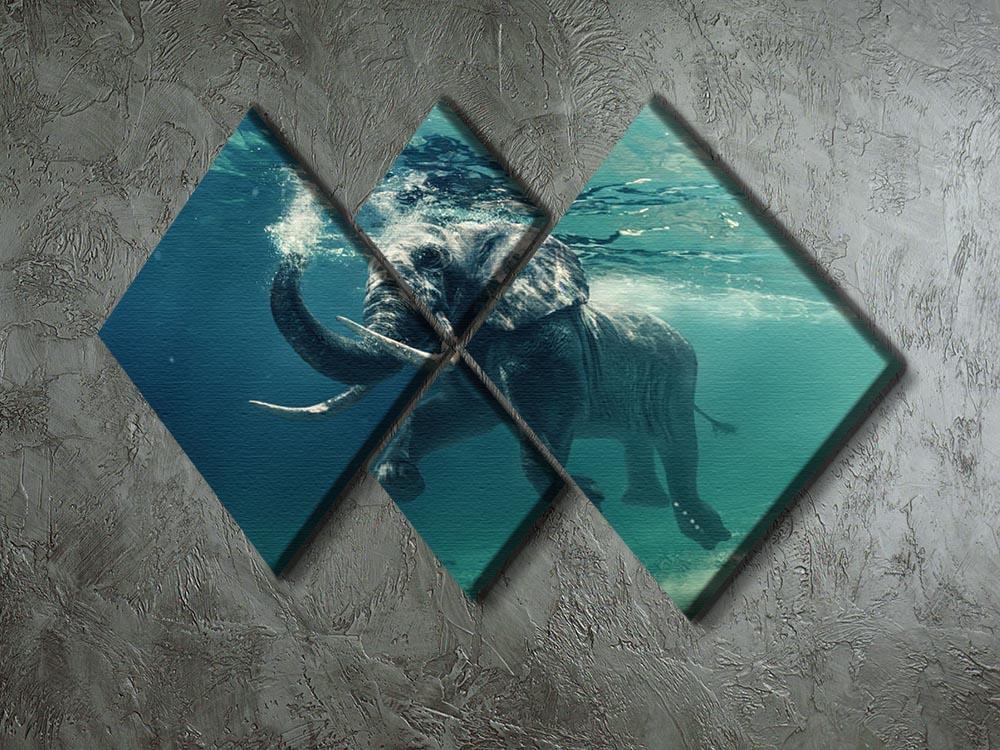 Swimming Elephant Underwater 4 Square Multi Panel Canvas - Canvas Art Rocks - 2