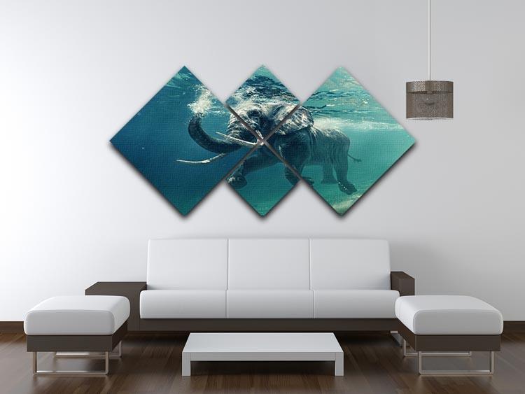 Swimming Elephant Underwater 4 Square Multi Panel Canvas - Canvas Art Rocks - 3