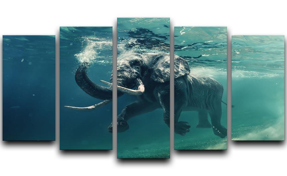 Swimming Elephant Underwater 5 Split Panel Canvas - Canvas Art Rocks - 1