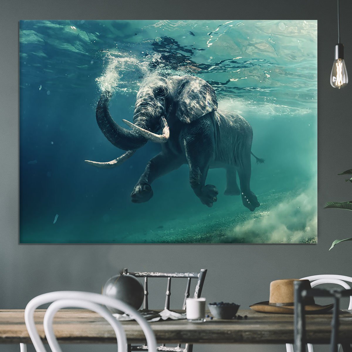 Swimming Elephant Underwater Canvas Print or Poster