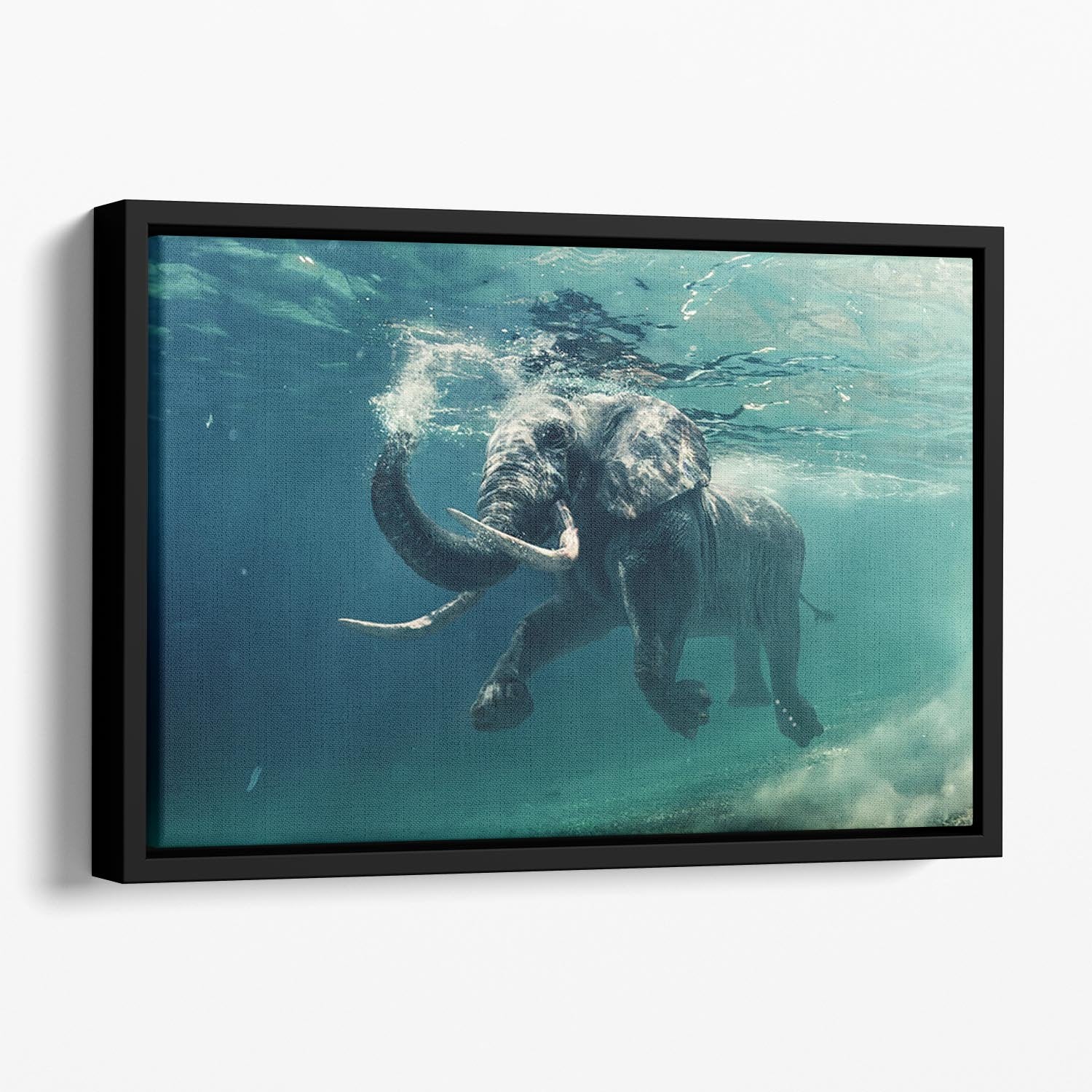 Swimming Elephant Underwater Floating Framed Canvas - Canvas Art Rocks - 1