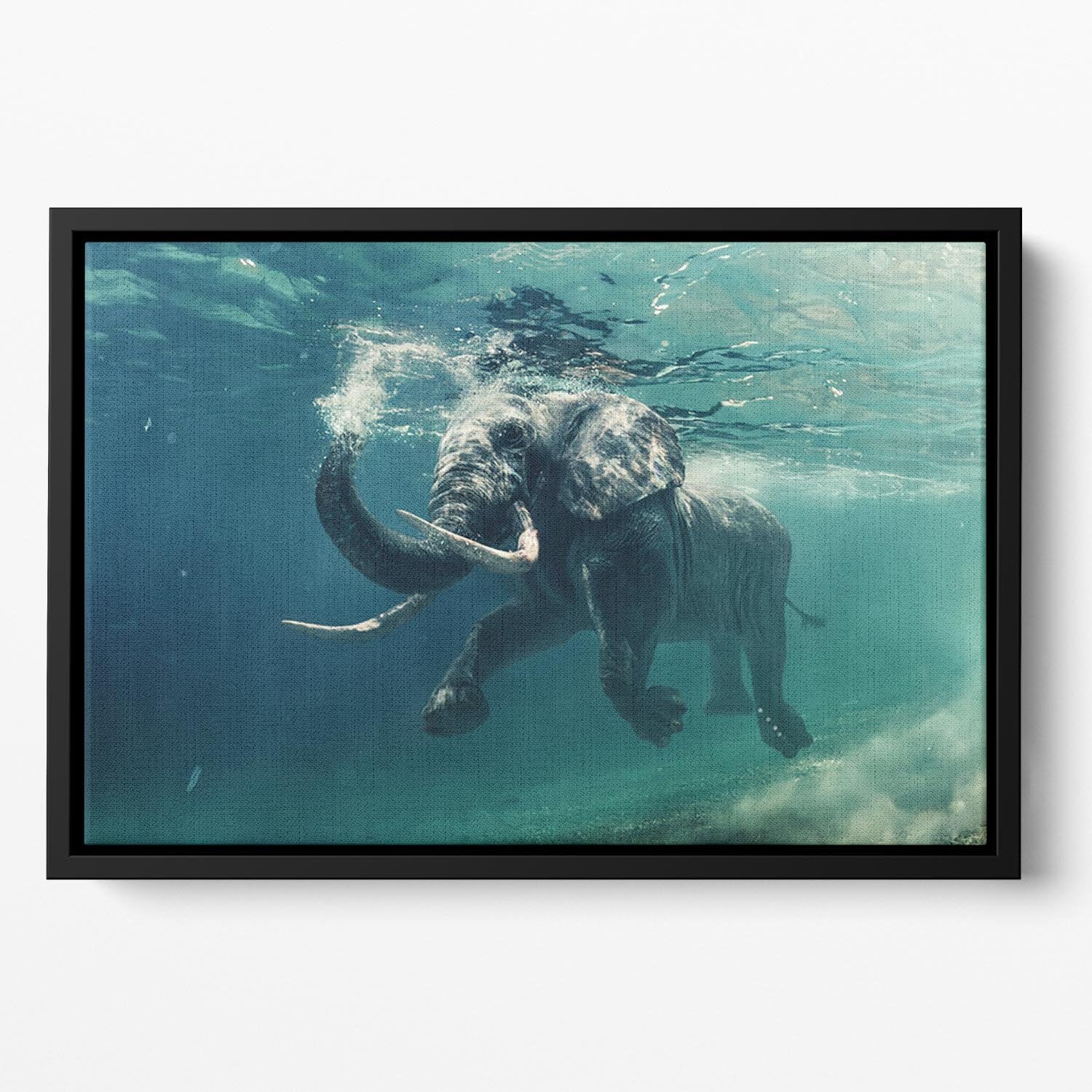 Swimming Elephant Underwater Floating Framed Canvas - Canvas Art Rocks - 2